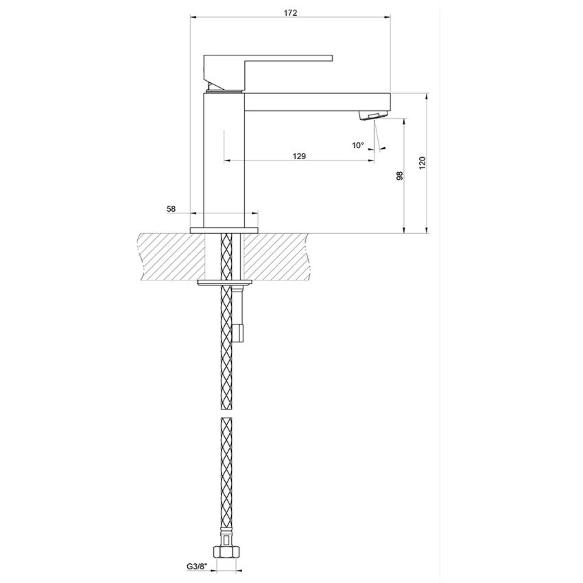 Immagine di Gessi RETTANGOLO miscelatore lavabo H.15 cm, senza scarico, con flessibili di collegamento, finitura finox 20002#149