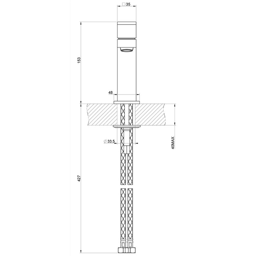 Immagine di Gessi RETTANGOLO miscelatore lavabo H.15 cm, senza scarico, con flessibili di collegamento, finitura finox 20002#149