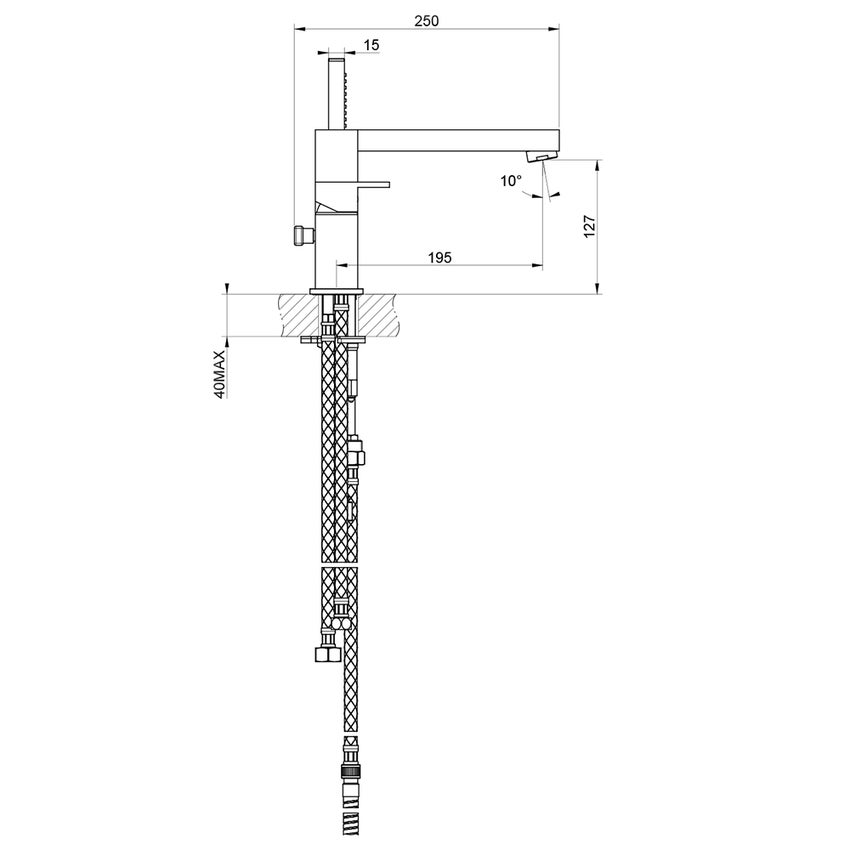 Immagine di Gessi RETTANGOLO gruppo bordo vasca 3 fori con bocca di erogazione, deviatore, flessibile 150 cm e doccetta anticalcare, colore nero finitura opaco 20037#299
