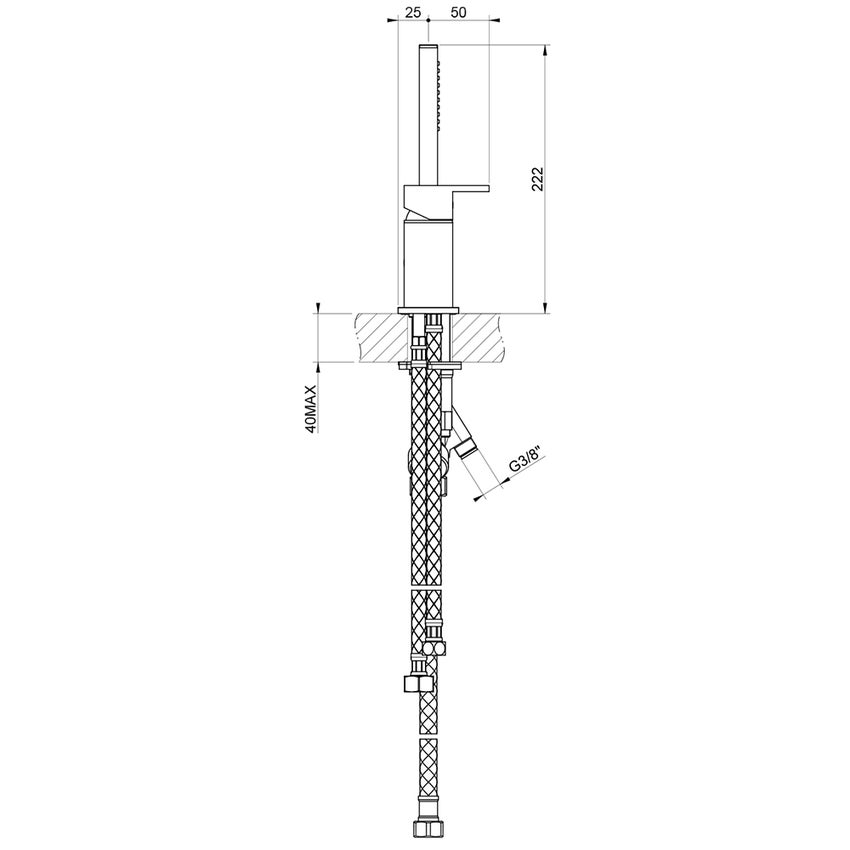 Immagine di Gessi RETTANGOLO gruppo bordo vasca 3 fori con deviatore, flessibile 150 cm e doccetta anticalcare, finitura cromo 20043#031