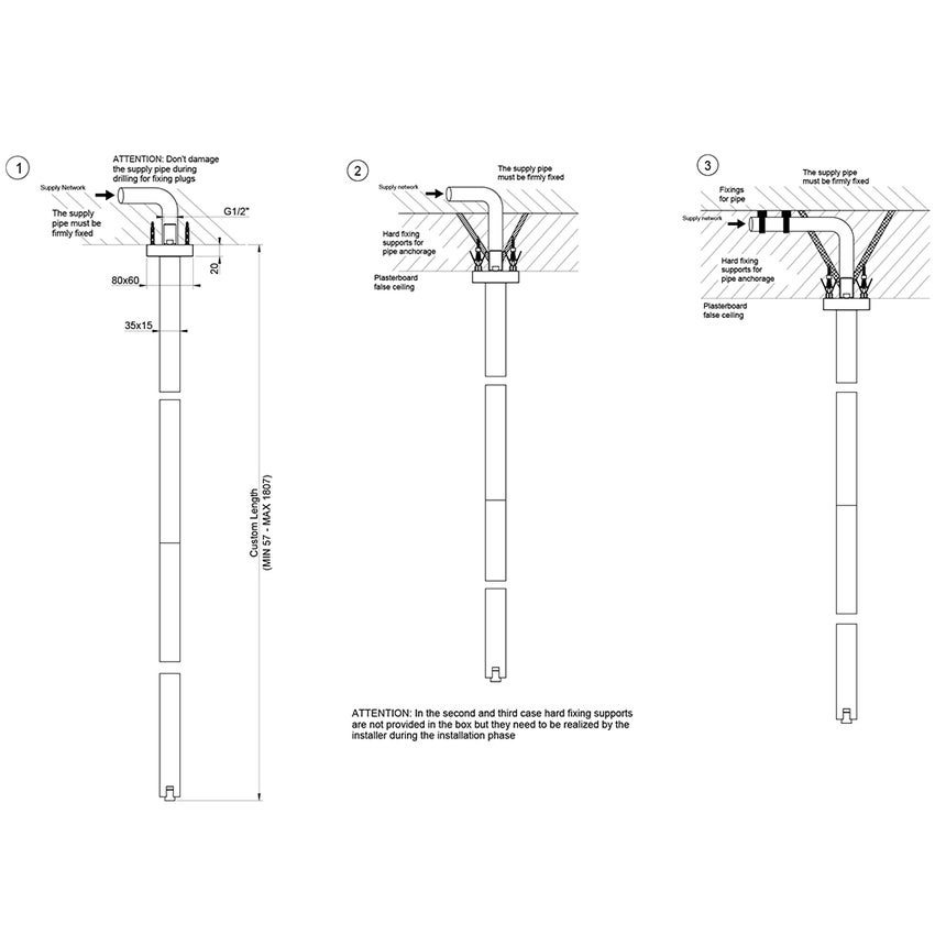 Immagine di Gessi RETTANGOLO bocca a soffitto altezza personalizzabile, finitura black metal brushed PVD 20199#707