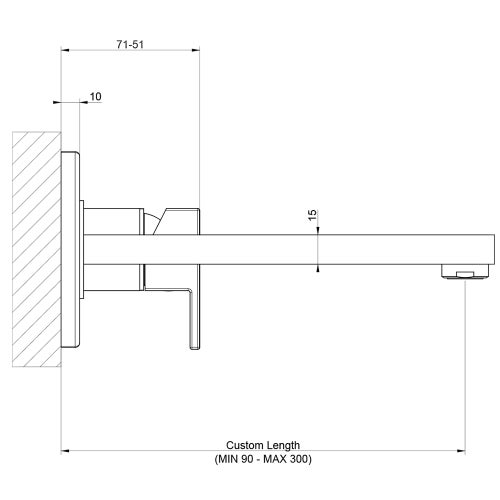 Immagine di Gessi RETTANGOLO miscelatore a parete, bocca lunghezza personalizzabile, senza scarico, finitura cromo 44834#031