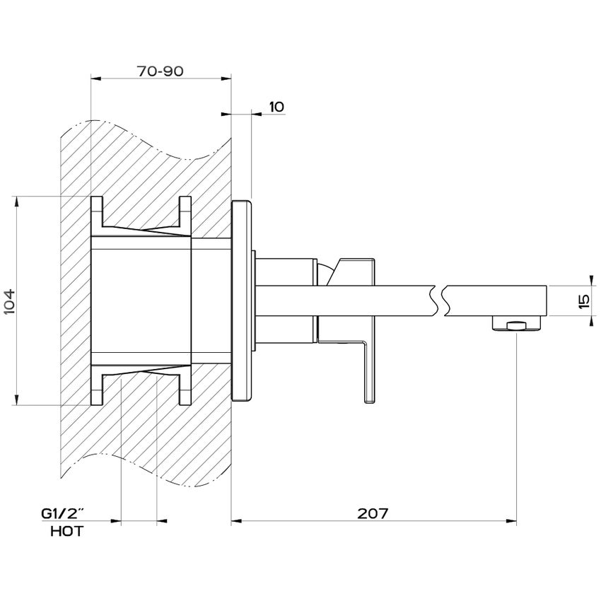 Immagine di Gessi RETTANGOLO miscelatore a parete P.22 cm, senza scarico, finitura cromo 44836#031