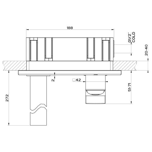 Immagine di Gessi RETTANGOLO miscelatore a parete P.27 cm, senza scarico, colore nero finitura opaco 44838#299