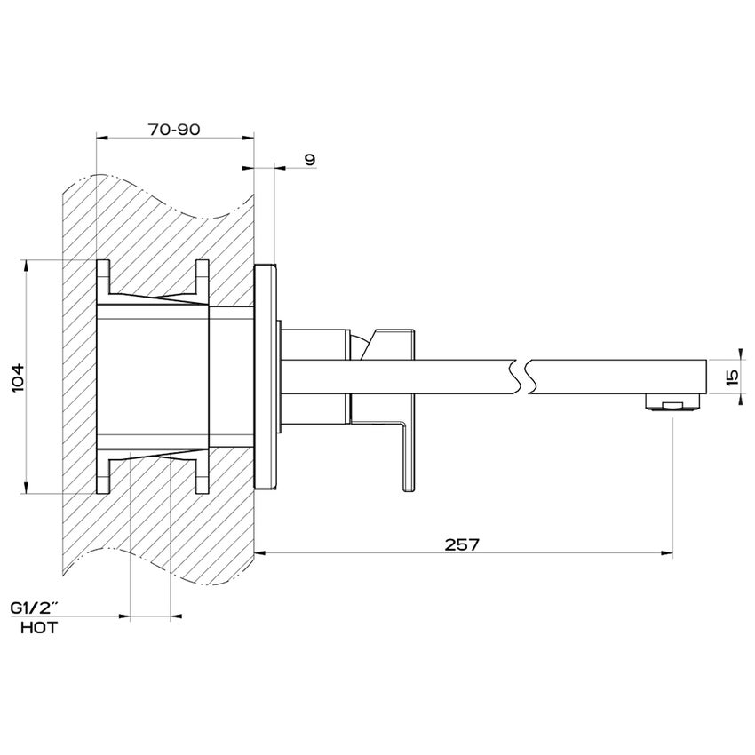 Immagine di Gessi RETTANGOLO miscelatore a parete P.27 cm, senza scarico, finitura cromo 44838#031