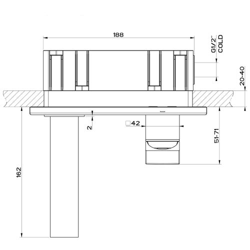 Immagine di Gessi RETTANGOLO miscelatore a parete P.16 cm, senza scarico, finitura warm bronze brushed PVD 44840#726