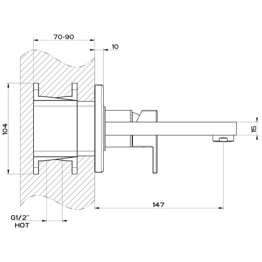 Immagine di Gessi RETTANGOLO miscelatore a parete P.16 cm, senza scarico, finitura copper brushed PVD 44840#708