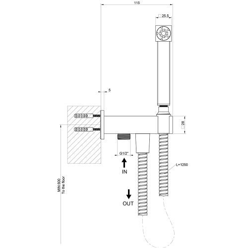Immagine di Gessi RETTANGOLO SHOWER doccetta shut-off a parete, L.11.5 cm, finitura cromo 20023#031