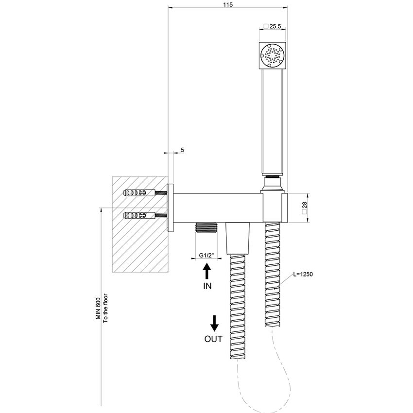 Immagine di Gessi RETTANGOLO SHOWER doccetta shut-off a parete, L.11.5 cm, finitura cromo 20023#031