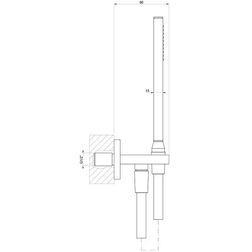 Immagine di Gessi RETTANGOLO SHOWER set doccia con presa acqua, doccetta anticalcare e flessibile 150 cm, colore nero finitura opaco 20123#299