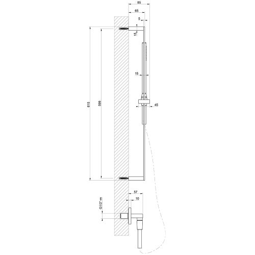 Immagine di Gessi RETTANGOLO SHOWER asta saliscendi con presa acqua, doccetta anticalcare e flessibile 150 cm, finitura cromo 20142#031
