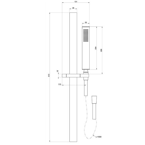 Immagine di Gessi RETTANGOLO SHOWER asta saliscendi con doccetta anticalcare e flessibile 150 cm, colore nero finitura opaco 20145#299