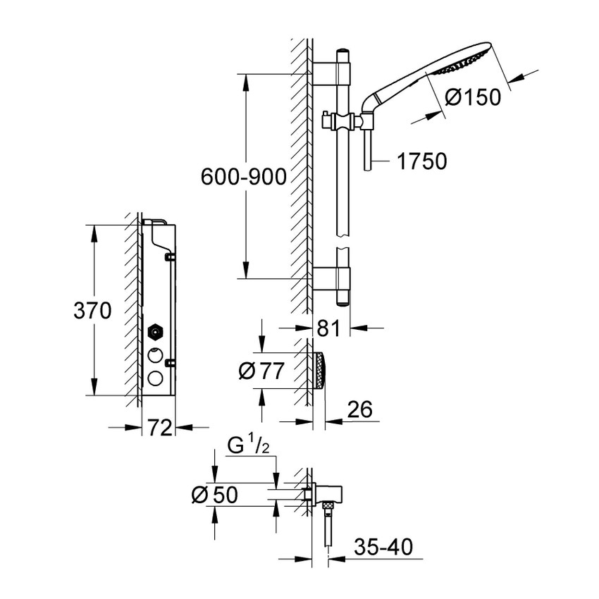 Immagine di Grohe Rainshower® Solo F-digital Set asta doccia finitura cromo 36298000