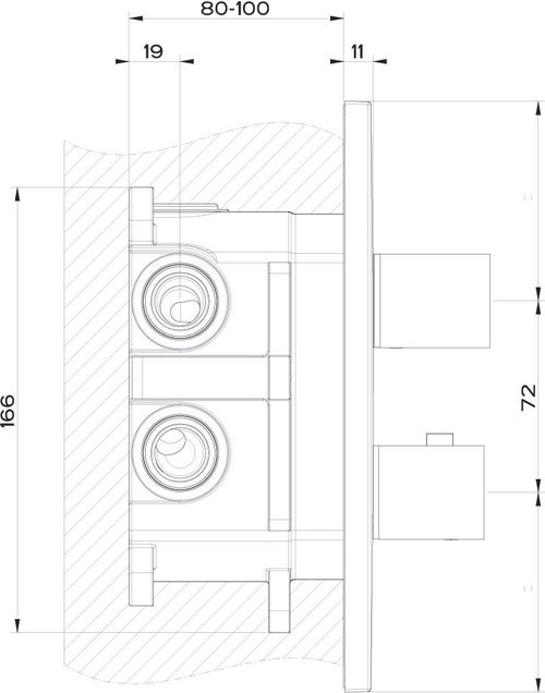 Immagine di Gessi RETTANGOLO SHOWER miscelatore termostatico doccia a parete, 2 uscite, senza corpo incasso, colore nero finitura opaco 20184#299