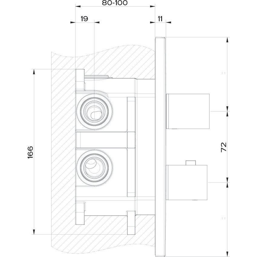 Immagine di Gessi RETTANGOLO SHOWER miscelatore termostatico doccia a parete, 2 uscite, senza corpo incasso, colore nero finitura opaco 20184#299