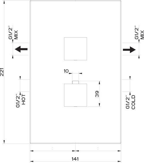 Immagine di Gessi RETTANGOLO SHOWER miscelatore termostatico doccia a parete, 2 uscite, senza corpo incasso, colore nero finitura opaco 20184#299