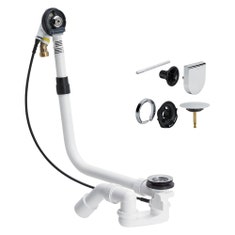 Immagine di Viega MULTIPLEX TRIO colonna scarico vasca automatica con erogazione dal troppopieno h 180-430 e accessori di completamento, finitura cromo 727970-724580