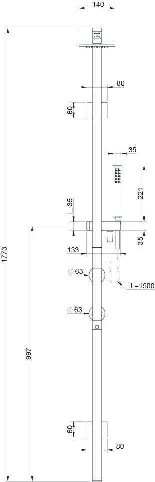 Immagine di Gessi RETTANGOLO SHOWER miscelatore termostatico a parete con soffione, deviatore automatico bagno/doccia, flessibile 150 cm e doccetta anticalcare, finitura cromo 23405#031