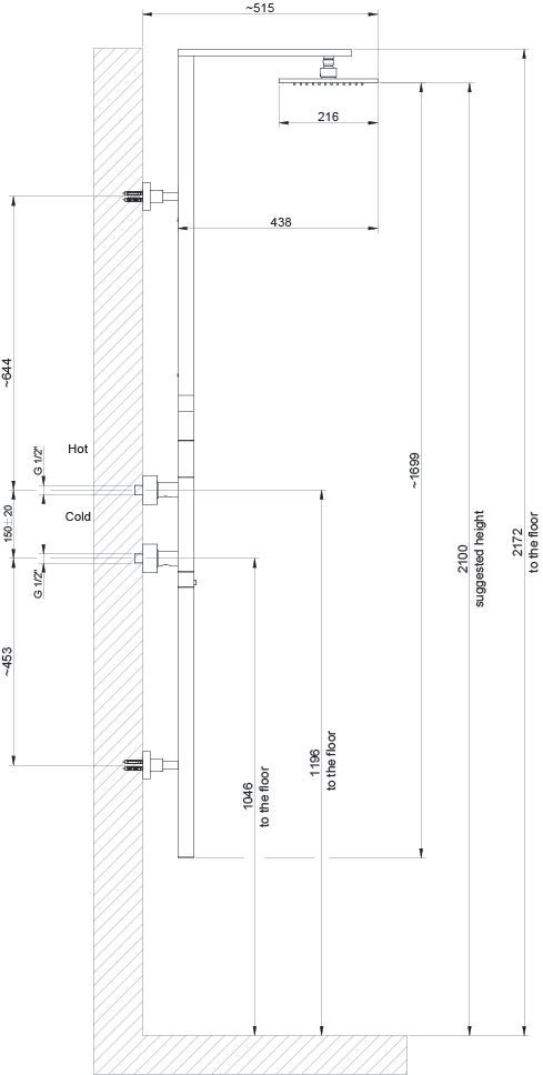 Immagine di Gessi RETTANGOLO SHOWER miscelatore termostatico a parete con soffione, deviatore automatico bagno/doccia, flessibile 150 cm e doccetta anticalcare, finitura cromo 23405#031