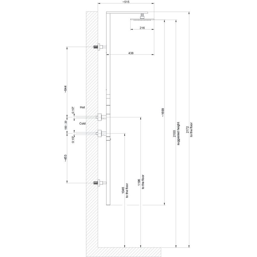 Immagine di Gessi RETTANGOLO SHOWER miscelatore termostatico a parete con soffione, deviatore automatico bagno/doccia, flessibile 150 cm e doccetta anticalcare, finitura cromo 23405#031