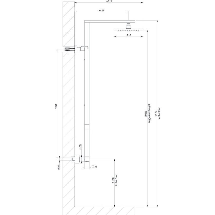 Immagine di Gessi RETTANGOLO SHOWER miscelatore termostatico a parete con soffione, deviatore automatico bagno/doccia, flessibile 150 cm e doccetta anticalcare, finitura cromo 23447#031