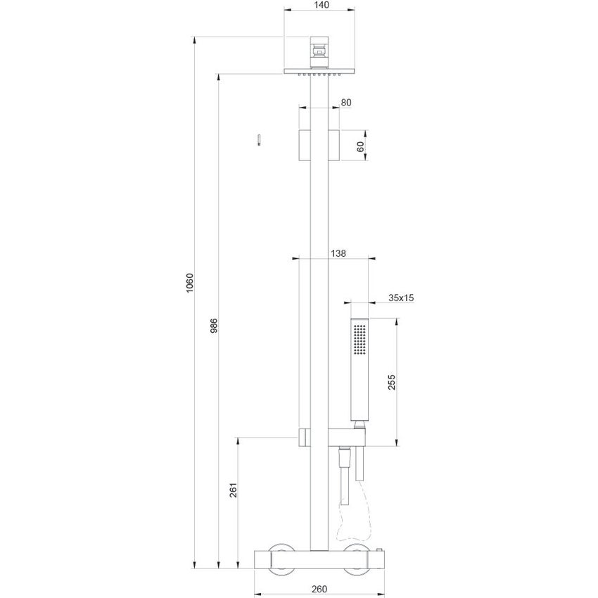 Immagine di Gessi RETTANGOLO SHOWER miscelatore termostatico a parete con soffione, deviatore automatico bagno/doccia, flessibile 150 cm e doccetta anticalcare, finitura cromo 23447#031
