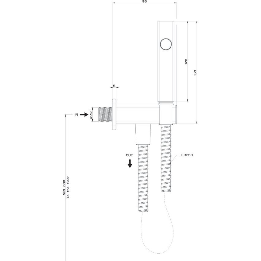 Immagine di Gessi RETTANGOLO scopino a getto d'acqua a parete, con attacco da 1/2", finitura copper brushed PVD 33823#708
