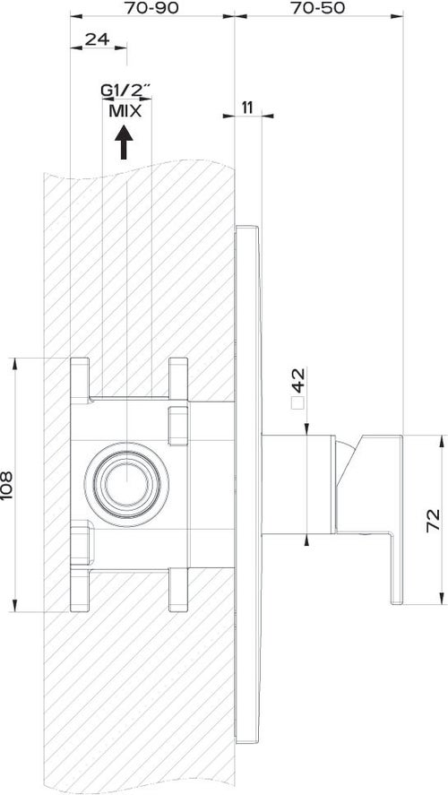 Immagine di Gessi RETTANGOLO SHOWER miscelatore doccia a parete 1 uscita, senza corpo incasso, finitura black metal PVD 44602#706