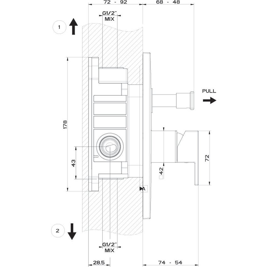Immagine di Gessi RETTANGOLO SHOWER miscelatore doccia a parete 2 uscite, con deviatore automatico bagno/doccia, senza corpo incasso, finitura cromo 44604#031
