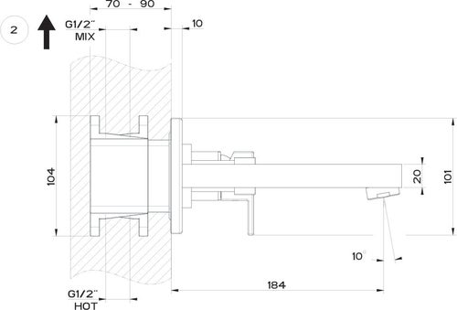 Immagine di Gessi RETTANGOLO SHOWER miscelatore a parete P.20 cm, 2 uscite, con deviatore, finitura finox 44906#149