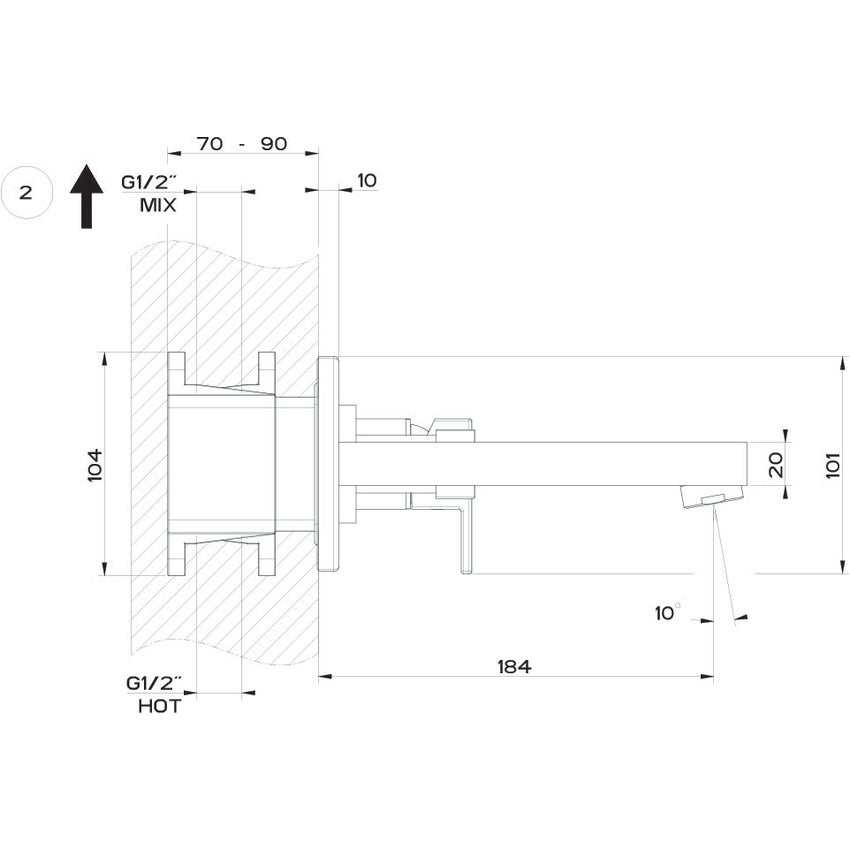 Immagine di Gessi RETTANGOLO SHOWER miscelatore a parete P.20 cm, 2 uscite, con deviatore, finitura finox 44906#149