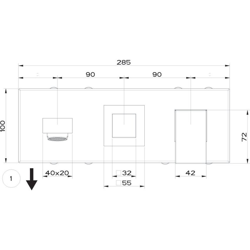 Immagine di Gessi RETTANGOLO SHOWER miscelatore a parete P.20 cm, 2 uscite, con deviatore, finitura finox 44906#149