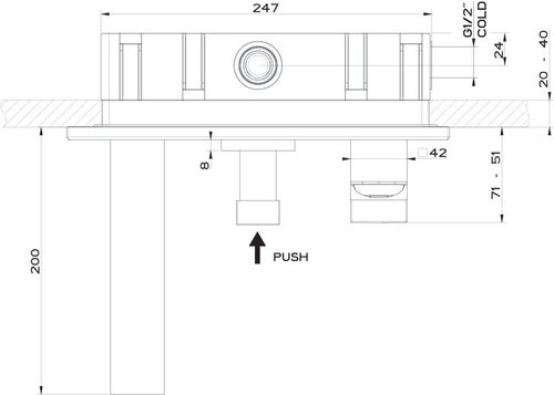 Immagine di Gessi RETTANGOLO SHOWER miscelatore a parete P.20 cm, 2 uscite, con deviatore, finitura finox 44906#149