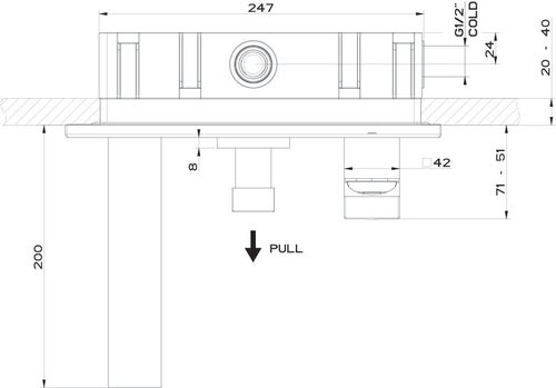 Immagine di Gessi RETTANGOLO SHOWER miscelatore a parete P.20 cm, 2 uscite, con deviatore, finitura finox 44907#149
