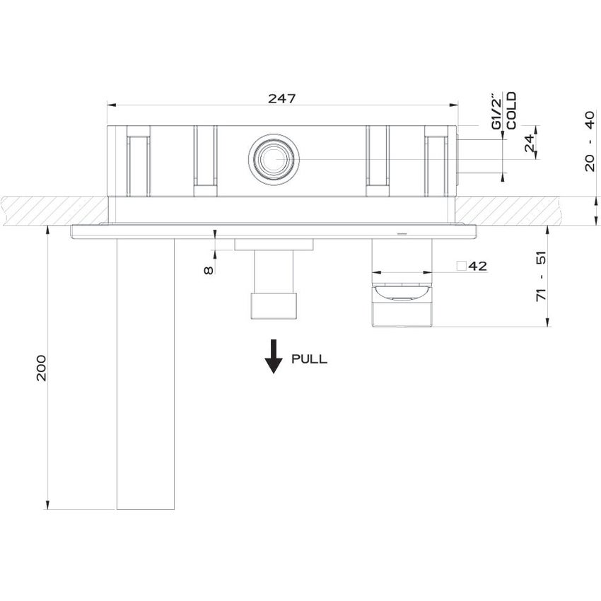 Immagine di Gessi RETTANGOLO SHOWER miscelatore a parete P.20 cm, 2 uscite, con deviatore, finitura finox 44907#149