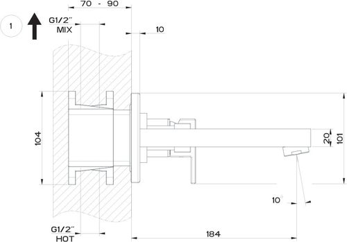 Immagine di Gessi RETTANGOLO SHOWER miscelatore a parete P.20 cm, 2 uscite, con deviatore, finitura finox 44907#149