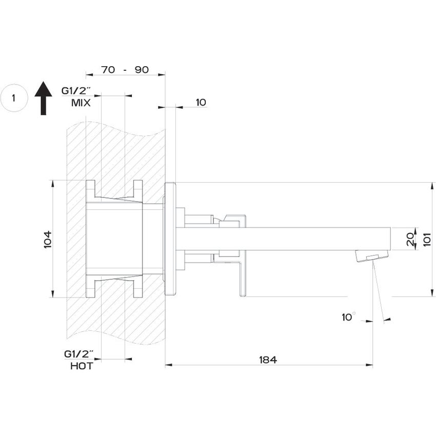 Immagine di Gessi RETTANGOLO SHOWER miscelatore a parete P.20 cm, 2 uscite, con deviatore, finitura finox 44907#149
