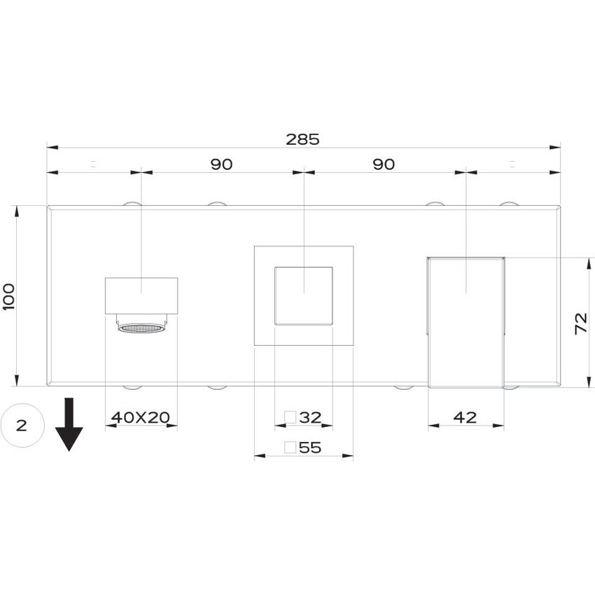 Immagine di Gessi RETTANGOLO SHOWER miscelatore a parete P.20 cm, 2 uscite, con deviatore, finitura finox 44907#149