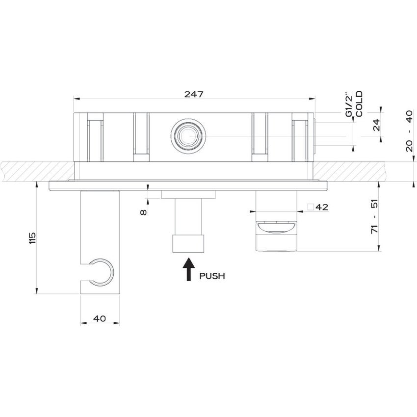 Immagine di Gessi RETTANGOLO SHOWER miscelatore doccia a parete 2 uscite, con deviatore, presa acqua e supporto doccetta, finitura cromo 44910#031