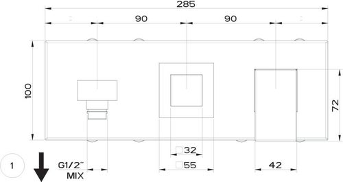 Immagine di Gessi RETTANGOLO SHOWER miscelatore doccia a parete 2 uscite, con deviatore, presa acqua e supporto doccetta, finitura cromo 44910#031