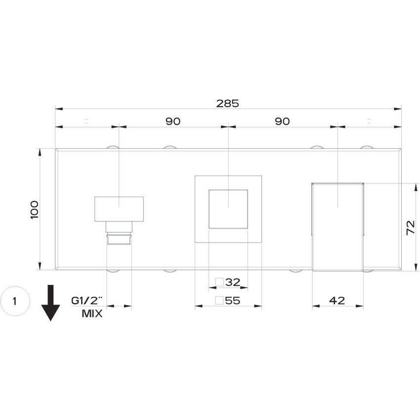 Immagine di Gessi RETTANGOLO SHOWER miscelatore doccia a parete 2 uscite, con deviatore, presa acqua e supporto doccetta, finitura cromo 44910#031