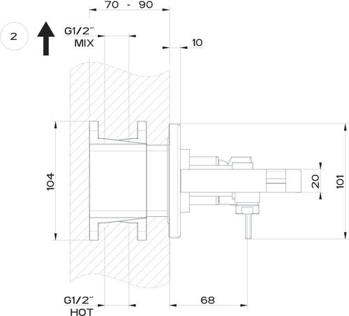 Immagine di Gessi RETTANGOLO SHOWER miscelatore doccia a parete 2 uscite, con deviatore, presa acqua e supporto doccetta, finitura cromo 44910#031