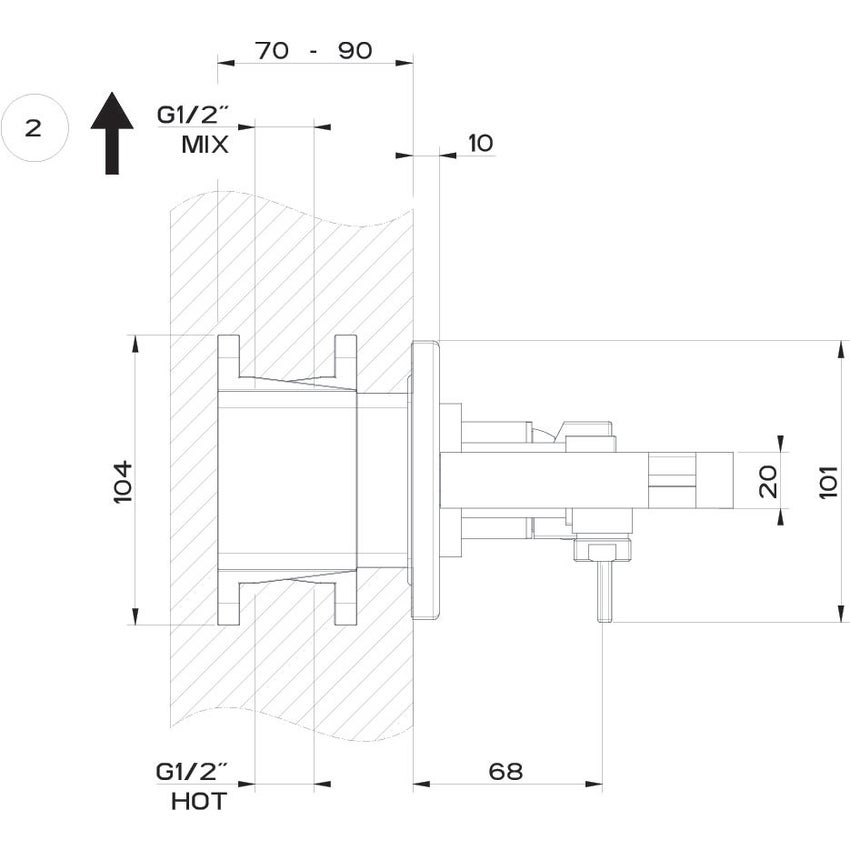 Immagine di Gessi RETTANGOLO SHOWER miscelatore doccia a parete 2 uscite, con deviatore, presa acqua e supporto doccetta, finitura cromo 44910#031