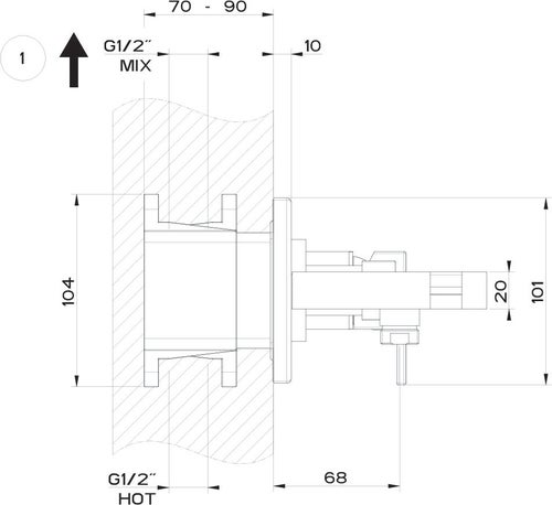 Immagine di Gessi RETTANGOLO SHOWER miscelatore doccia a parete 2 uscite, con deviatore, presa acqua e supporto doccetta, finitura warm bronze brushed PVD 44911#726