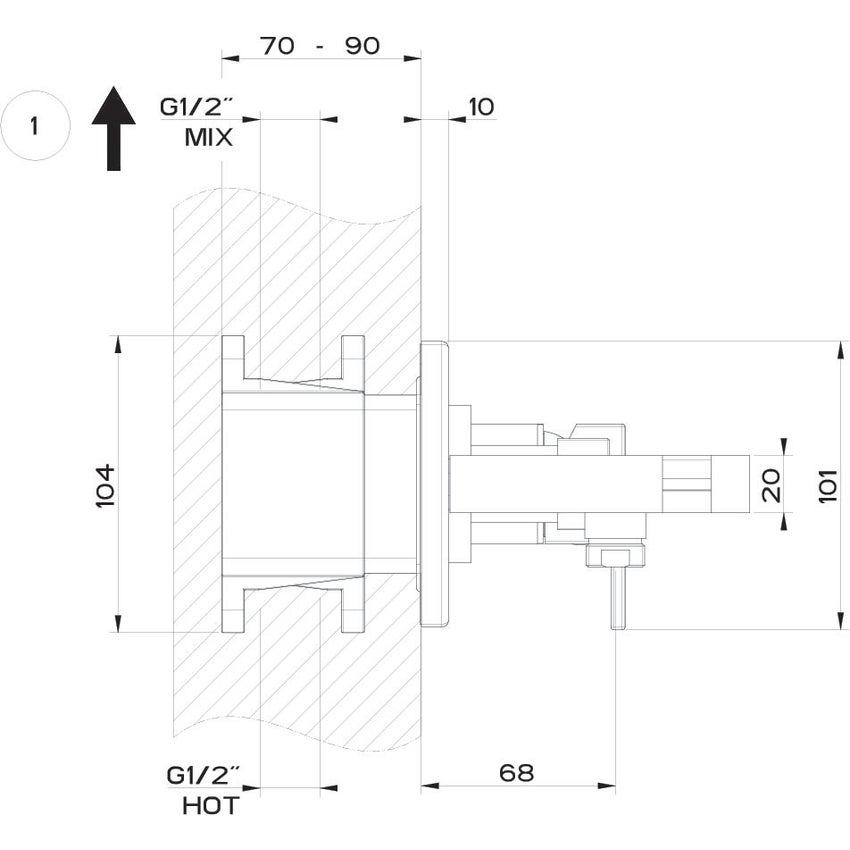 Immagine di Gessi RETTANGOLO SHOWER miscelatore doccia a parete 2 uscite, con deviatore, presa acqua e supporto doccetta, finitura copper brushed PVD 44911#708