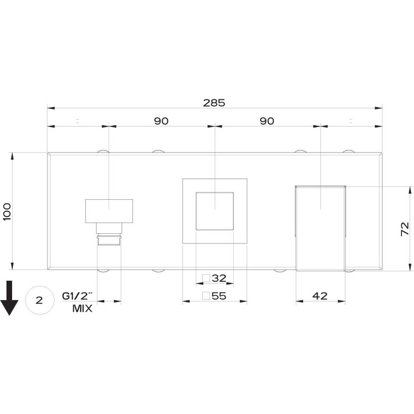 Immagine di Gessi RETTANGOLO SHOWER miscelatore doccia a parete 2 uscite, con deviatore, presa acqua e supporto doccetta, finitura copper brushed PVD 44911#708