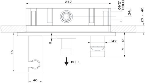 Immagine di Gessi RETTANGOLO SHOWER miscelatore doccia a parete 2 uscite, con deviatore, presa acqua e supporto doccetta, finitura warm bronze brushed PVD 44911#726