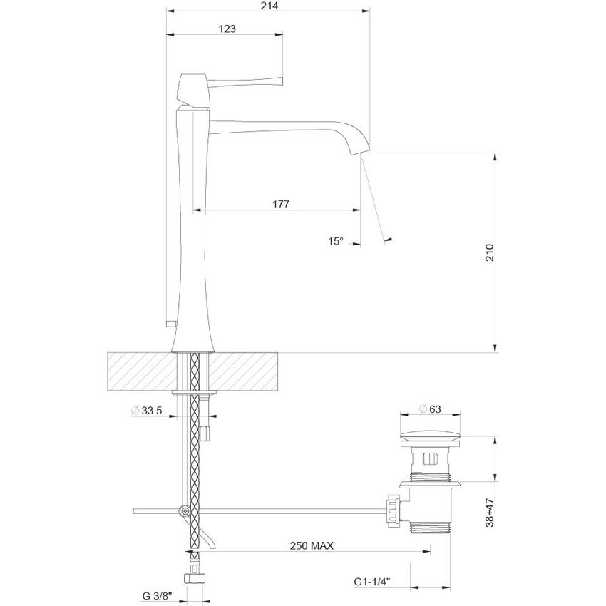 Gessi 31255#149 MIMI soffione doccia con braccio da soffitto altezza 270 mm  snodato con attacco da 1/2 e anticalcare finitura finox