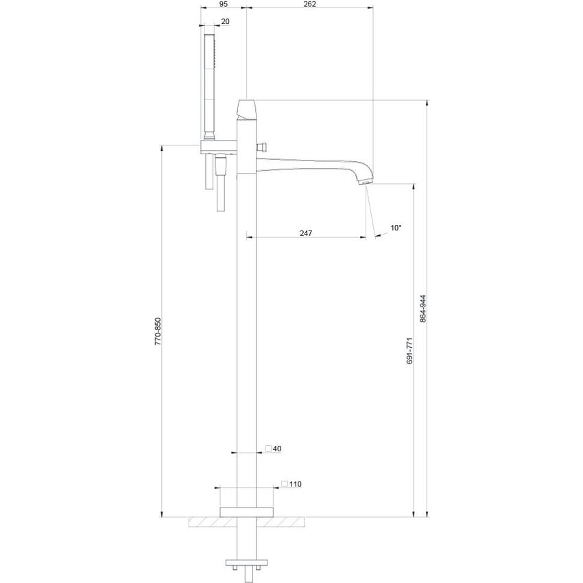 Immagine di Gessi MIMI piantana esterno vasca con doccetta, finitura gold CCP 24977#080