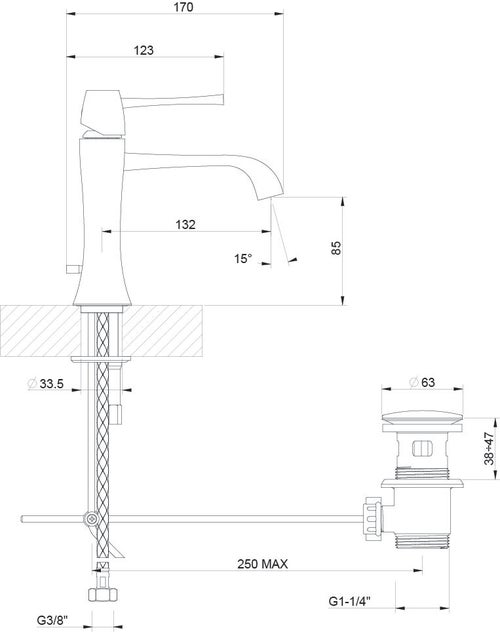 Immagine di Gessi MIMI miscelatore lavabo con scarico e flessibili di collegamento, finitura cromo 31101#031